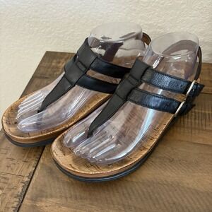 Born Sandals Reta T Strap Slingback Thong Sandals Black Leather Womens sz 7